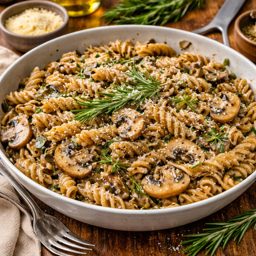 Fusilli grano saraceno ai funghi e rosmarino